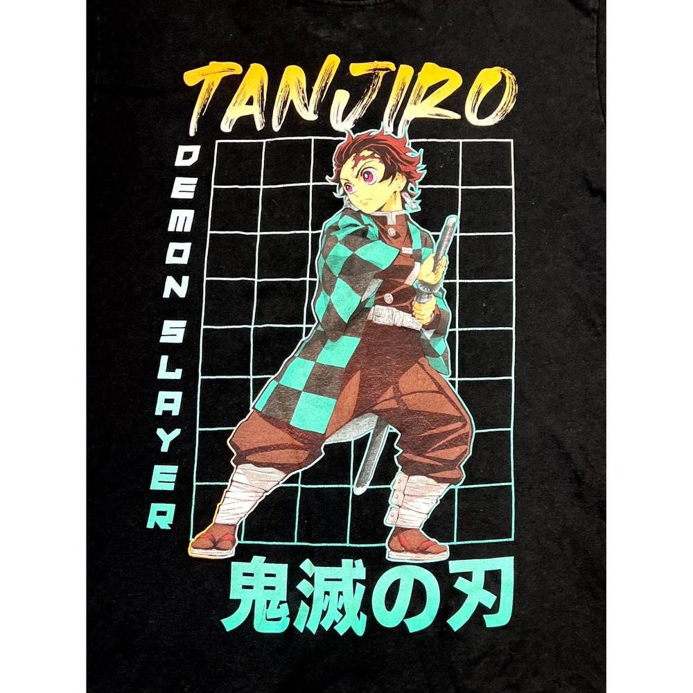 Demon Slayer Tanjiro Kamado T-Shirt Kids Boys 10/12 Black Graphic Print Pullover